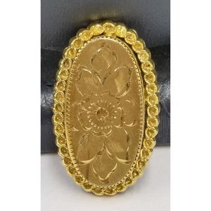 Vtg Victorian Style Oval Engraved Floral Signed  CI 1/20 14k Gold Filled Brooch